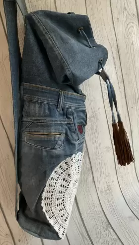 29797 2 CHIC Yoga Mat Bag Boho Distressed Upcycle Denim Jeans #2
