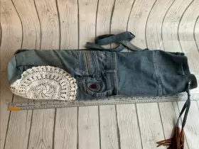 29797 2 CHIC Yoga Mat Bag Boho Distressed Upcycle Denim Jeans #3