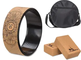 Evayellow AIWEITEY Wood Yoga Wheel Set Cork Block Pack