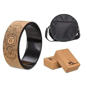 740385124044 AIWEITEY Wood Yoga Wheel Set Cork Block Pack Yog