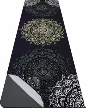 Bagyg Bagyg-31140829 Yoga Mat Towel With Corner Pockets - Microfiber 72 Inch X26 Mandala Black