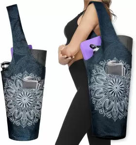 Bagyg Yogabag-30837630 Fashion Printed Yoga Mat Bag With Large Side Pocket 37 Inch X15.5 Mandala Black