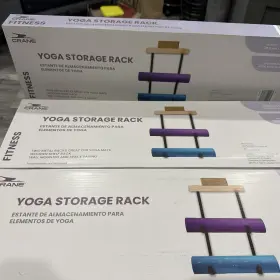 81793 CRANE Wall Mount Yoga Mat Holder Storage Rack Wooden