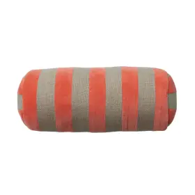 DF9340 CREATIVE CO-OP Velvet Jute Bolster Pillow Stripes Pink
