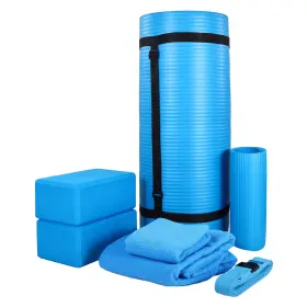 SP1INYK-01BL FITNESS Yoga Set Mat Stretch Strap Knee Pad