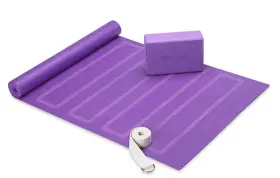 61732-PURPLE GAIAM Beginners Yoga Starter Set Mat Brick Strap