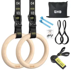 Ghb 972895313005 Gymnastic Rings Wooden Gym 1.25 Inch Olympic Adjustable Straps Pu Ghb 972895313005 Gymnastic Rings Wooden Gym 1.25 Inch Olympic Adjustable Straps Pu