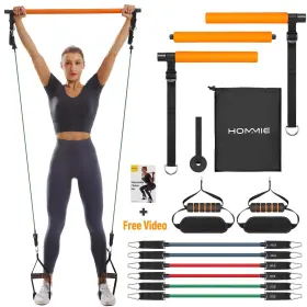 HM001OR HOMMIE Yoga Pilates Bar Resistance Bands Kit