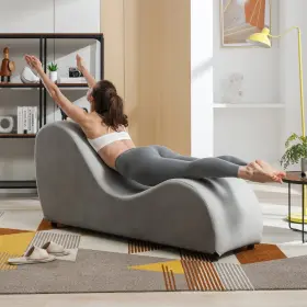 764143642953 IJUICY Curved Yoga Chair Velvet Chaise Lounge