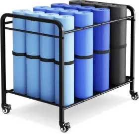 QQ-420002-BL-US JOSMIMIC Yoga Mat Storage Rack Basket Wheels QQ-420002-BL-US JOSMIMIC Yoga Mat Storage Rack Basket Wheels