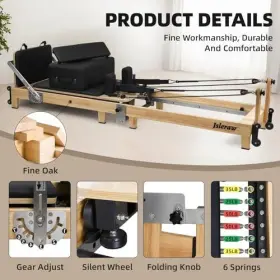 763559514649 JSLERAW Pilates Reformer Folding Oak Foam #2