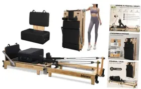 763559514649 JSLERAW Pilates Reformer Folding Oak Foam