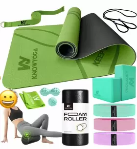 B09YHHBMKN KNOWYOGA Yoga Starter Set Mat Foam Roller Resistan