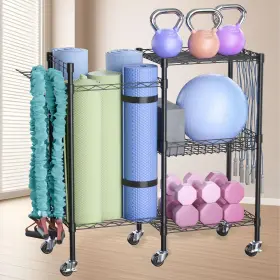 USC38-0007 LESOLAR Rolling Yoga Mat Storage Rack Organizer USC38-0007 LESOLAR Rolling Yoga Mat Storage Rack Organizer
