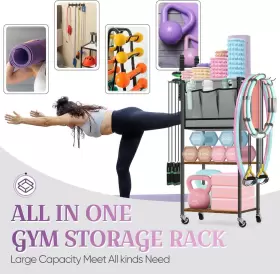 313027958989 MELOS Yoga Mat Storage Rack Hooks Wheels #2