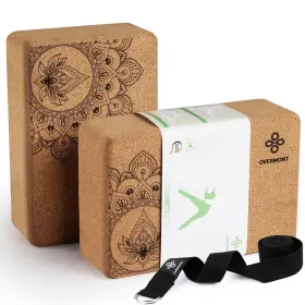 060990780707 OVERMONT Cork Yoga Blocks Pack Strap Set Natural