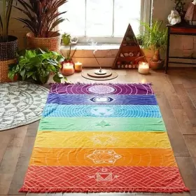 313025783712 OYEFLY Rainbow Chakra Yoga Mat Sunscreen Shawl #3