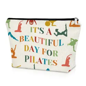 Sazuwu 00708 Yoga Lover Gifts Makeup Bag Pilates 10 Inch X 2.5 6.7 Beige