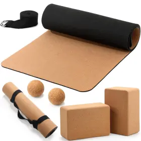 QAR-SEENELLING-3916 SEENELLING Cork Yoga Mat Blocks Set Kit