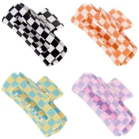 Sinide 723803707180 Checkered Rectangle Hair Claw Clips Large Acrylic Multicolored Pattern D