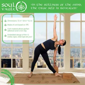 198168464229 SOUL VAULT Eco Cork Yoga Mat Slip Tpe Blocks #2