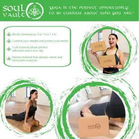 198168464229 SOUL VAULT Eco Cork Yoga Mat Slip Tpe Blocks #3