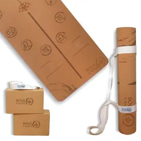 198168464229 SOUL VAULT Eco Cork Yoga Mat Slip Tpe Blocks