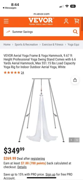 KJDC6MDC293MXA96B VEVOR Yoga Swing Stand Hammock Aerial Silk