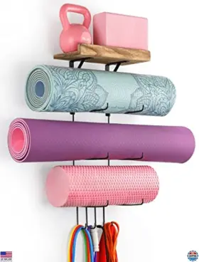 Visit The Vinaemo Store B09lm834ys Yoga Mat Holder Wall Mount Organizer With Hooks And Shelves For Home Gym Storage