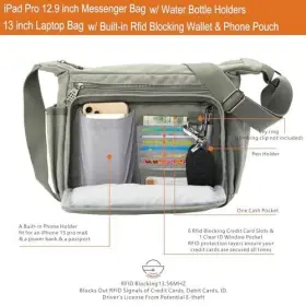 MSB001 W-G TRAVELER Rfid Crossbody Messenger Bag Water Bottle #3