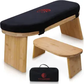 Yoga Dood 744759801159 Meditation Bench - Folding Bamboo Stool With Velvet Cushion