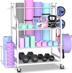 Home Gym Storage Rack For Yoga Mats, Weights & Accessories With Wheels. Fixed Price $216.99.