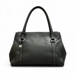Charter Club Black Leather Triple Compartment Top Zip Double Strap Handbag Euc. Fixed Price $14.99.