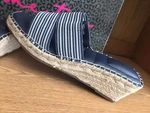 Me Too Cayman 15 Wedge Slip On Sandal Women Navy Strip Size 9.5m. Fixed Price $49.99.