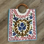 Vtg 2 Sided Botanical Crewel Knitting Craft Beach Shopping Travel Hand Bag. Fixed Price $25.00.