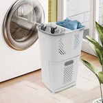 2 Tier Laundry Hamper Basket Sorter Clothes Storage Organizer Shelf Rolling Cart. Fixed Price $29.37.