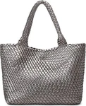 Queenoris Woven Bag For Women, Fashion Top Handle Shoulder Vegan Silver. Fixed Price $81.89.