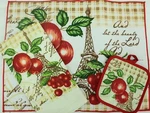 3pc Kitchen Set: Microfiber Drying Mat,towel,pot Holder, French Apples,eiffel,am. Fixed Price $21.99.