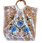 Vtg Floral 2 Sided Botanical Crewel Work Knitting Craft Beach Shopping Hand Bag. Fixed Price $24.49.
