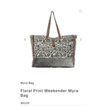 Myra Bag Upcycled Canvas & Cowhide Weekender Tote Large Fringe Travel Boho. Fixed Price $68.00.