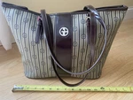 Giani Bernini Signature Striped Ladies Handbag/purse/tote Khaki Brown. Fixed Price $49.95.