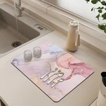Dish Drying Mat - 16" X 12" Pink Marble Silicone With Non-slip Base Eas.... Fixed Price $18.54.