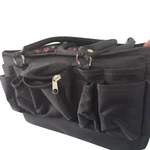 Black Canvas Craft Organizer Tote Bag Multi Pocket Polka Dot Interior Lining. Fixed Price $22.00.