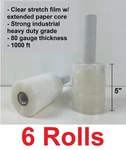 6 Roll 5"x1000' Heavy Duty 80ga Mini Stretch Plastic Wrap Film With Paper Handle. Fixed Price $34.89.