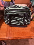Lily Bloom Striped Duffel Bag Teal & Navy Travel Gym Tote With Pockets. Fixed Price $25.00.