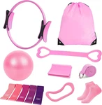 All-in-one Pilates Kit 13" Magic Circle Ring Ball 5 Resistance Bands Workout Set. Fixed Price $14.81.
