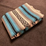 Mexican Falsa Blanket Blue Gray White Black Stripe El Paso Saddleblanket 4.5 X6. Fixed Price $14.99.