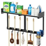 Hufand Broom Holder Wall Mount, 27" Mop And Organizer Large Black. Fixed Price $60.78.