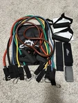 Black Mountain Products Resistance Band Set With Carrying Bag, Gaiam Yoga Strap. Fixed Price $20.00.