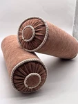 2 Designer Bolster Pillows Cream Braid Trim Pleated Ends Peach Hollywood Regency. Fixed Price $55.00.